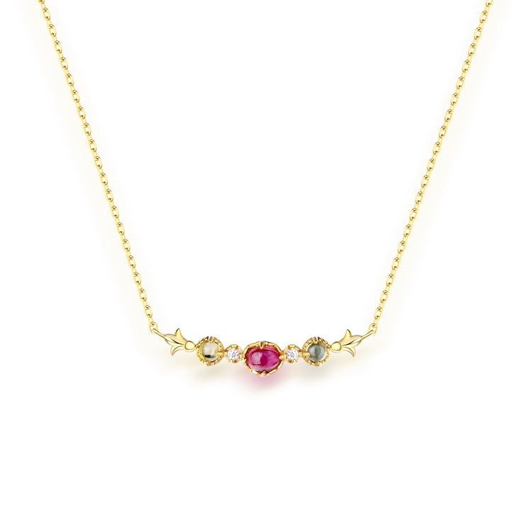 Natural Red Tourmaline 925 Sterling Silver Topaz Lemon Crystal Clavicle Necklace - Rhyme - and - Chain