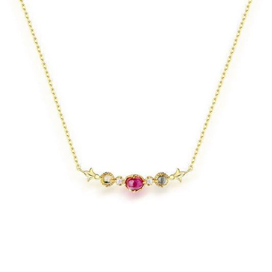 Natural Red Tourmaline 925 Sterling Silver Topaz Lemon Crystal Clavicle Necklace - Rhyme - and - Chain