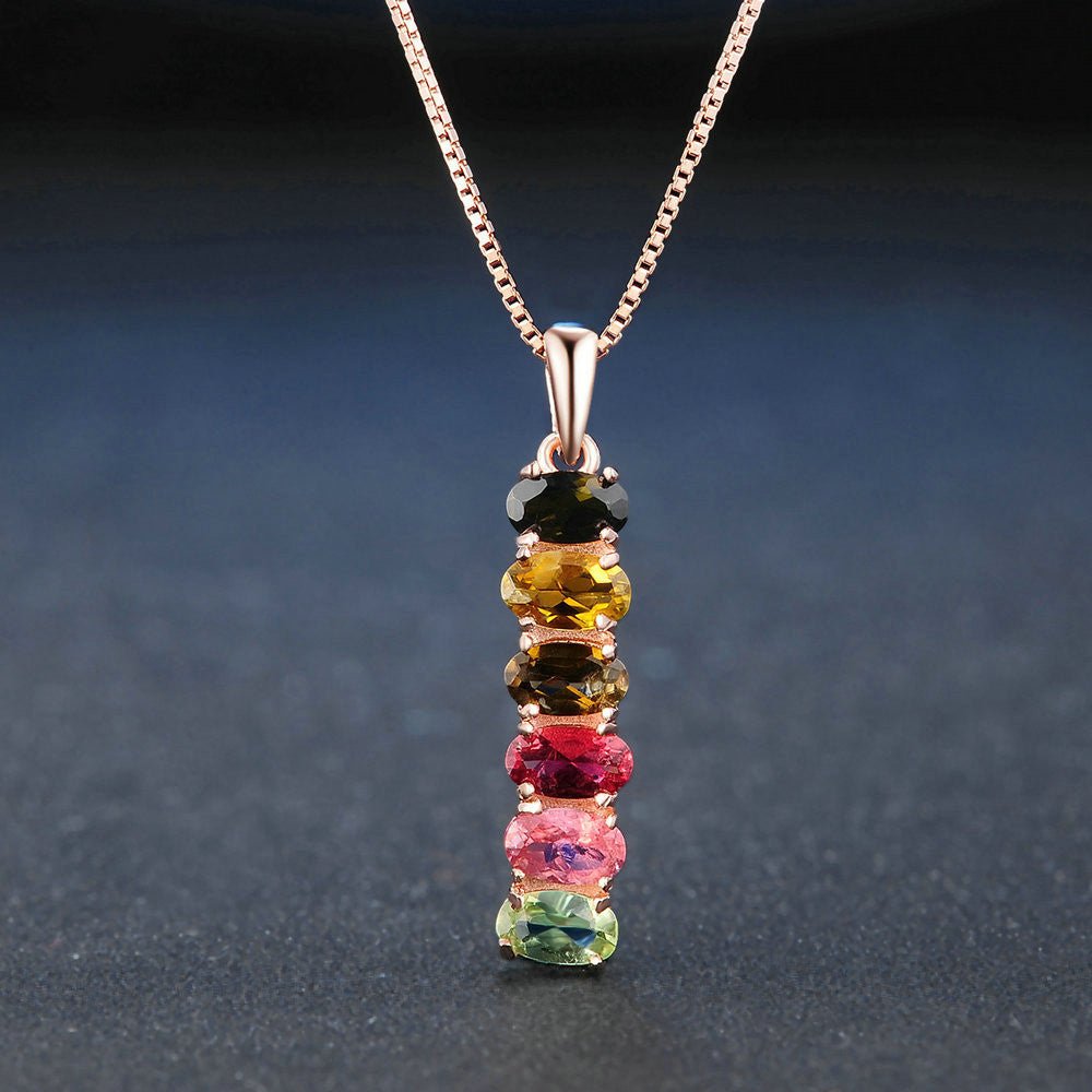 Natural Tourmaline Pendant Necklace Jewelry October Birthstone - Rhyme - and - Chain