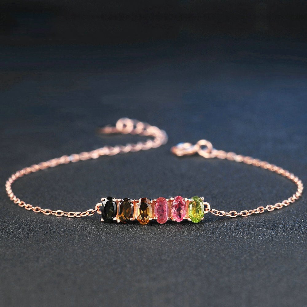 Natural Tourmaline Silver Bracelet - Rhyme - and - Chain