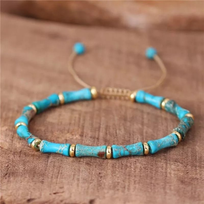 Natural Turquoise Stone Bracelet Blue Turquoise Gemstone Bracelet Boho Style - Rhyme - and - Chain