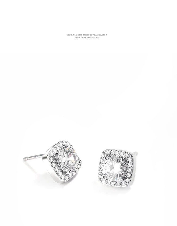 Neymar same rock sugar S925 sterling silver square diamond stud earrings - Rhyme - and - Chain