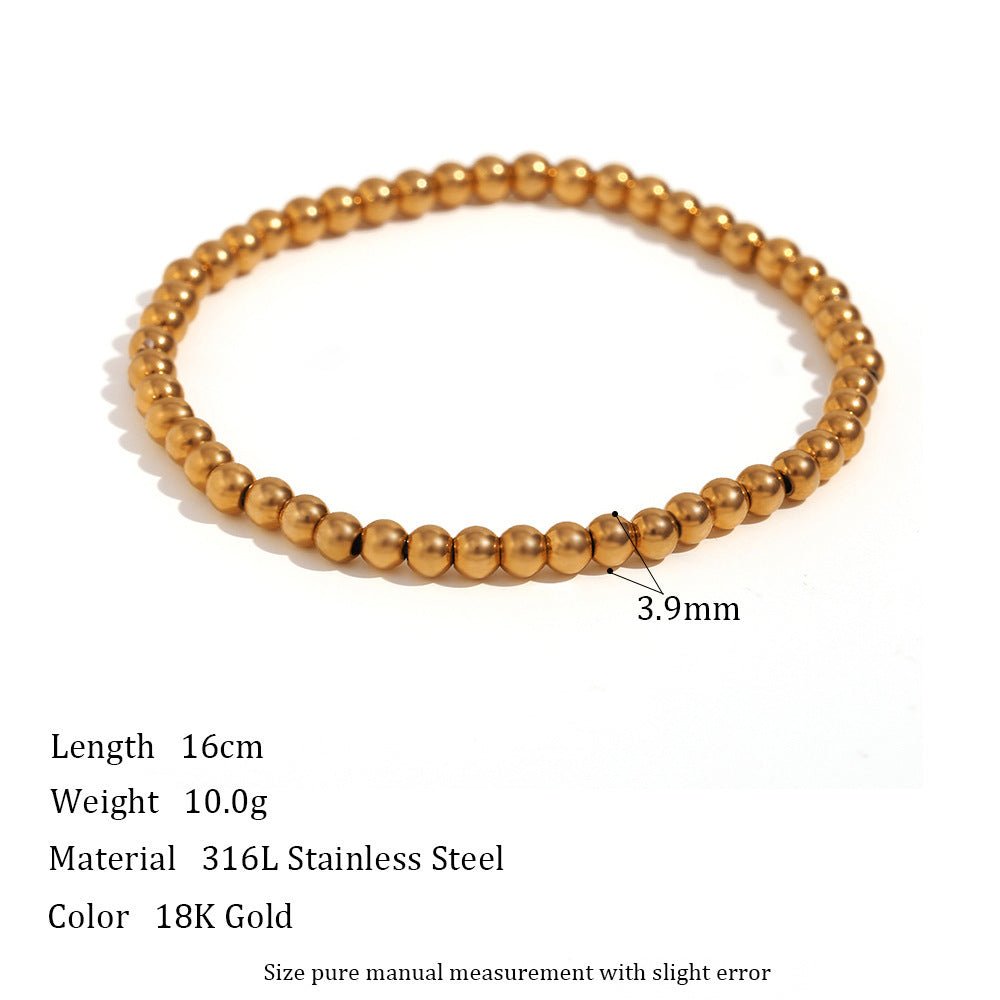 Niche Vintage Stainless Steel Plated 18K Elastic Bead Bracelet - Rhyme - and - Chain