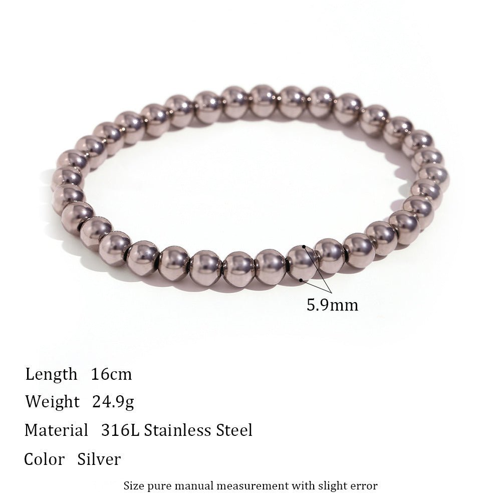 Niche Vintage Stainless Steel Plated 18K Elastic Bead Bracelet - Rhyme - and - Chain