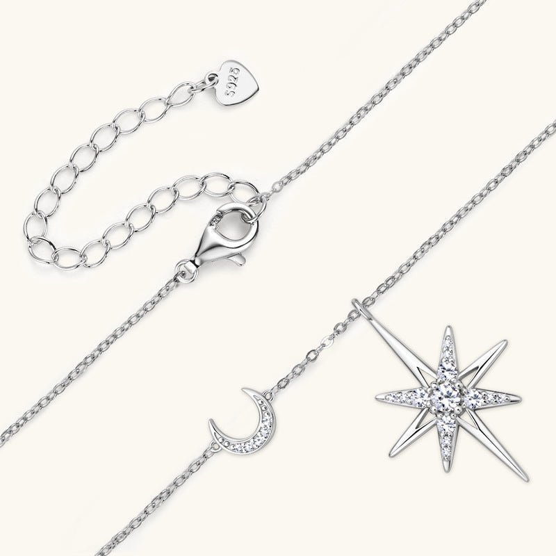 Octagram Moissanite Necklace Star Pendant Sterling Silver Clavicle Chain - Rhyme - and - Chain