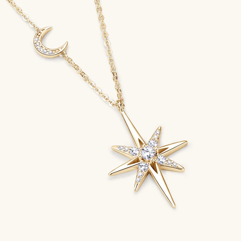 Octagram Moissanite Necklace Star Pendant Sterling Silver Clavicle Chain - Rhyme - and - Chain