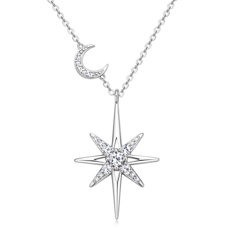 Octagram Moissanite Necklace Star Pendant Sterling Silver Clavicle Chain - Rhyme - and - Chain