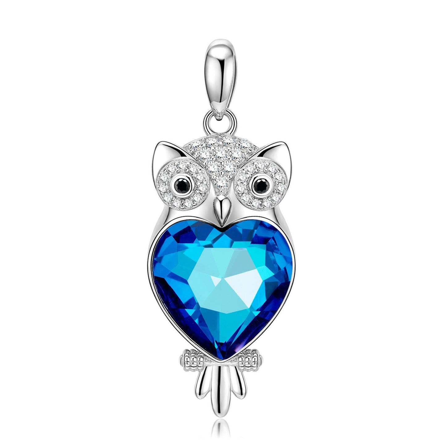 Owl S925 Silver Blue Crystal Necklace Pendant With Love - Rhyme - and - Chain