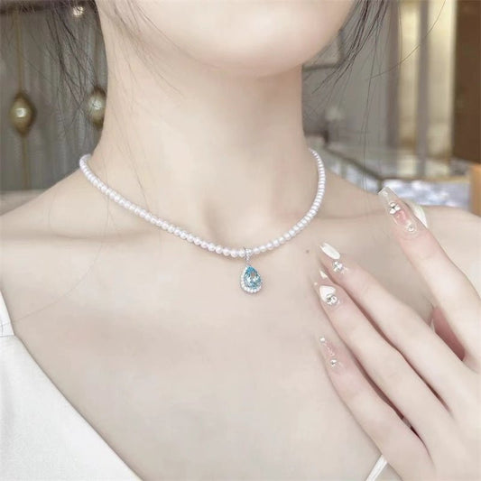 Pearl Moissanite Necklace Clavicle Chain Affordable Pendant - Rhyme - and - Chain