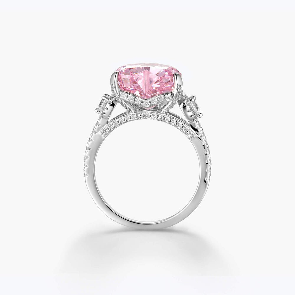 Pink Heart Cut 925 Sterling Silver Engagement Ring - Rhyme - and - Chain