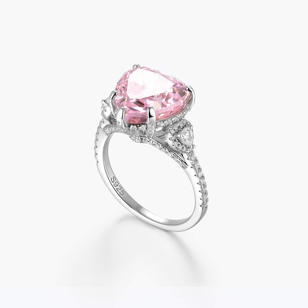 Pink Heart Cut 925 Sterling Silver Engagement Ring - Rhyme - and - Chain