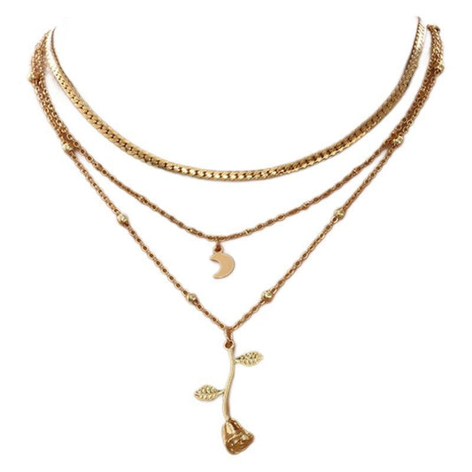 Popular Golden Rose 3 - layer Necklace - Rhyme - and - Chain