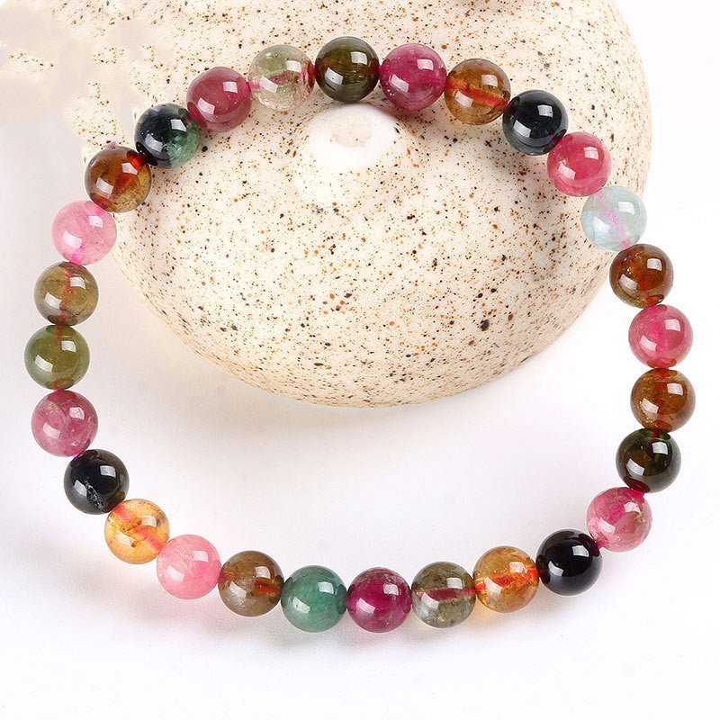 Rainbow Candy Color Natural Brazilian Tourmaline Bead Bracelet - Rhyme - and - Chain