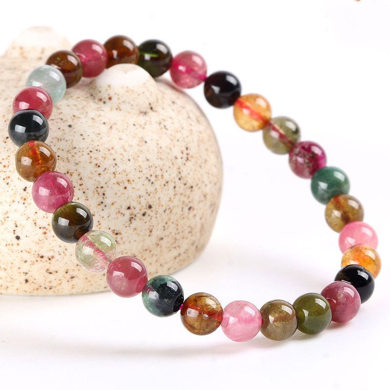 Rainbow Candy Color Natural Brazilian Tourmaline Bead Bracelet - Rhyme - and - Chain