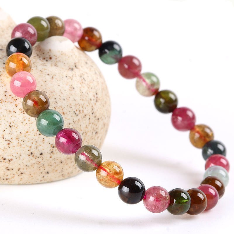 Rainbow Candy Color Natural Brazilian Tourmaline Bead Bracelet - Rhyme - and - Chain