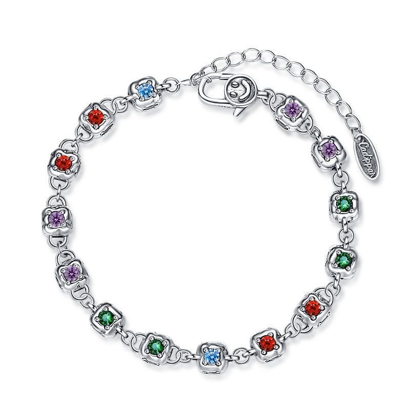 Rainbow Zirconium Tennis Bracelet Women S925 Sterling Silver - Rhyme - and - Chain