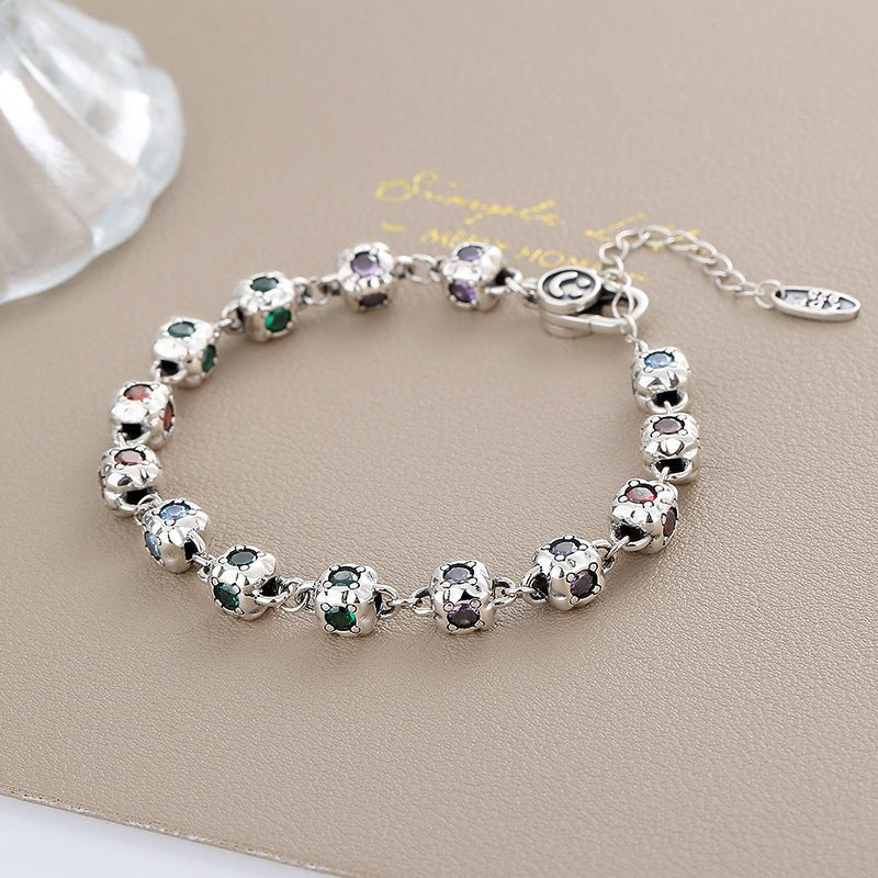 Rainbow Zirconium Tennis Bracelet Women S925 Sterling Silver - Rhyme - and - Chain