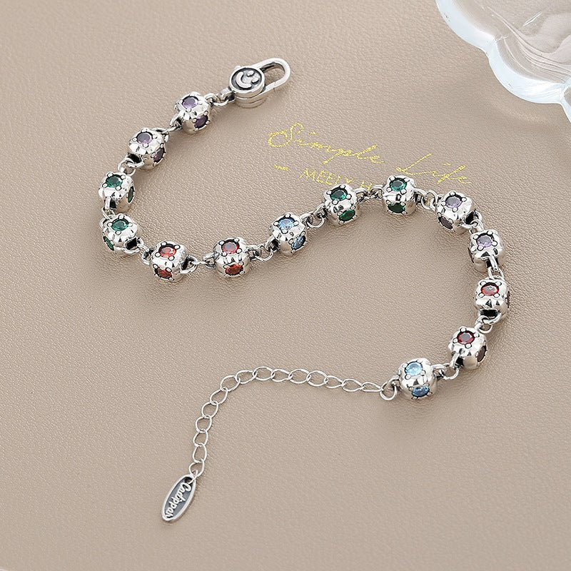 Rainbow Zirconium Tennis Bracelet Women S925 Sterling Silver - Rhyme - and - Chain