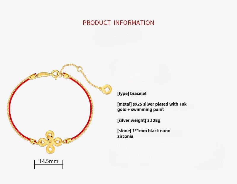 Red Rope Bracelet S925 Sterling Silver Plated 10k Golden Snake Year Mascot - Rhyme - and - Chain