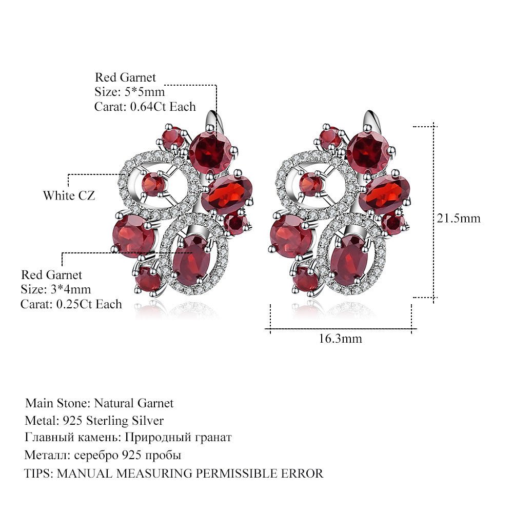 Retro Creative S925 Silver Garnet Earrings Birthstone - Rhyme - and - Chain