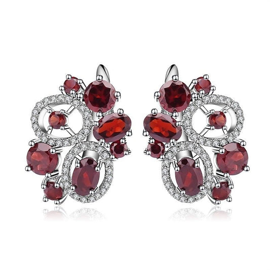 Retro Creative S925 Silver Garnet Earrings Birthstone - Rhyme - and - Chain