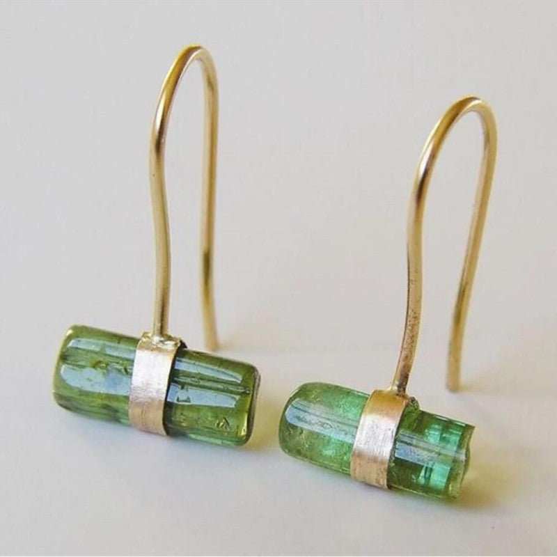 Retro Geometric Irregular Simple Green Stone Earrings - Rhyme - and - Chain