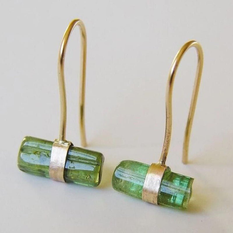 Retro Geometric Irregular Simple Green Stone Earrings - Rhyme - and - Chain