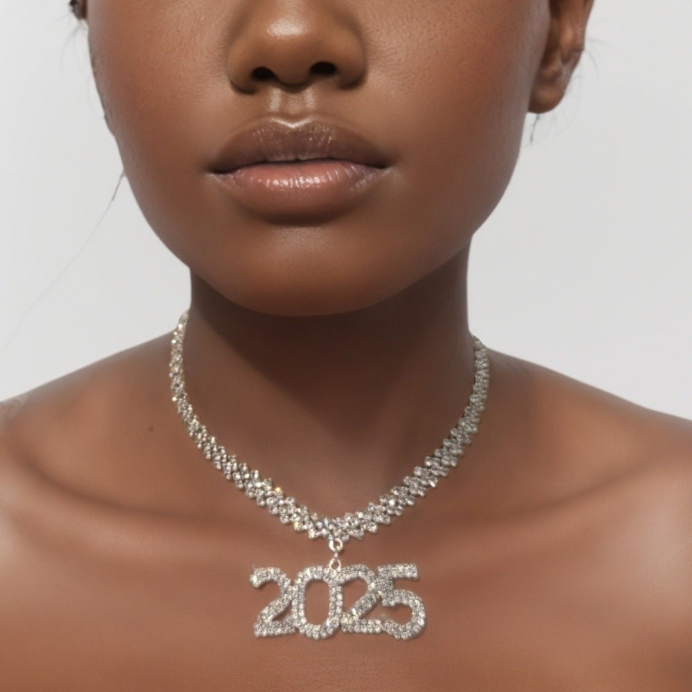 Rhinestone 2025 Pendant Cuban Necklace Short Clavicle Chain - Rhyme - and - Chain