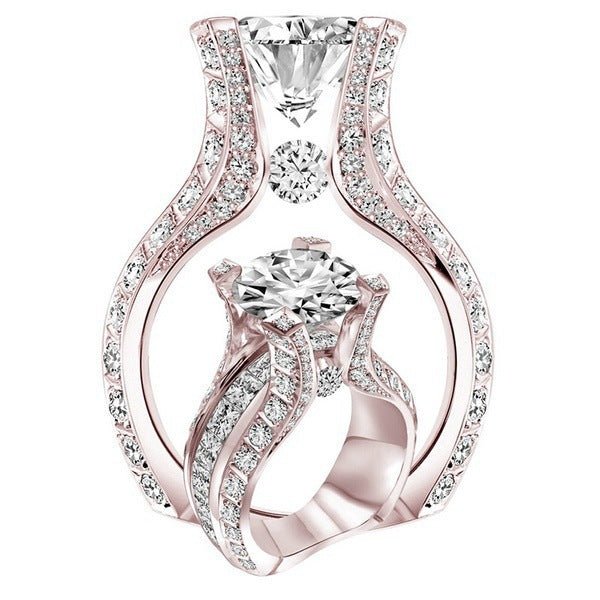 Rose Gold Electroplated Oval Engagement Ring Shaped Zircon - Rhyme - and - Chain