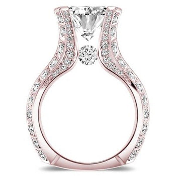 Rose Gold Electroplated Oval Engagement Ring Shaped Zircon - Rhyme - and - Chain