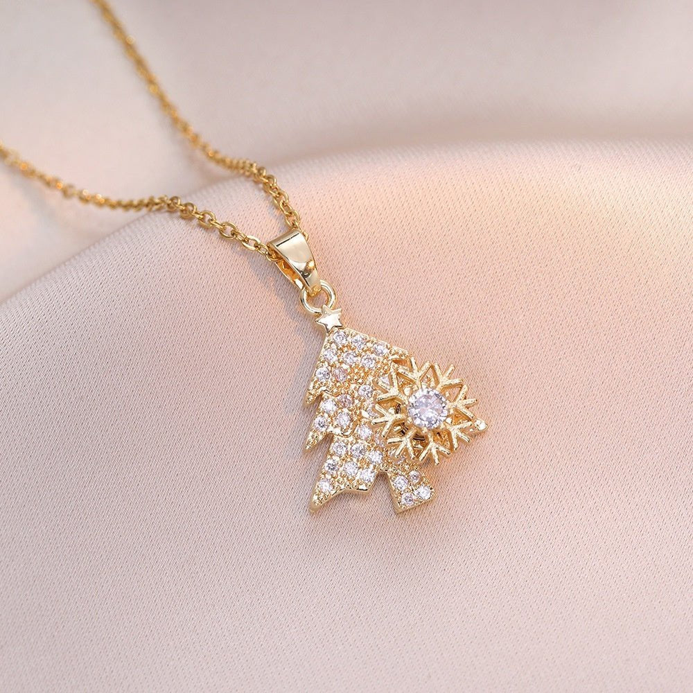 Rotatable Snowflake Christmas Tree Micro - inlaid Diamond Titanium Steel Necklace - Rhyme - and - Chain