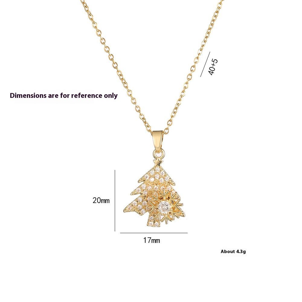 Rotatable Snowflake Christmas Tree Micro - inlaid Diamond Titanium Steel Necklace - Rhyme - and - Chain