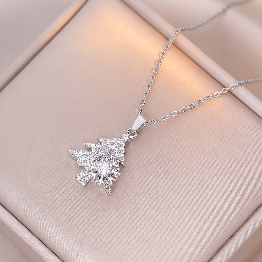 Rotatable Snowflake Christmas Tree Micro - inlaid Diamond Titanium Steel Necklace - Rhyme - and - Chain