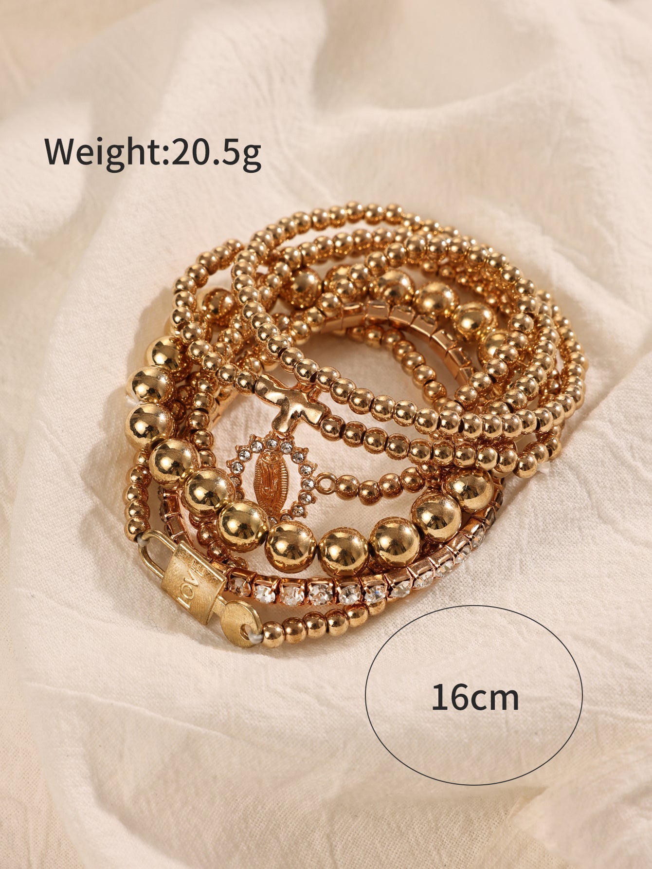 Round Bead Diamond Shaped CCB Handmade Bead Elastic Bracelet 5 - piece Set - Rhyme - and - Chain