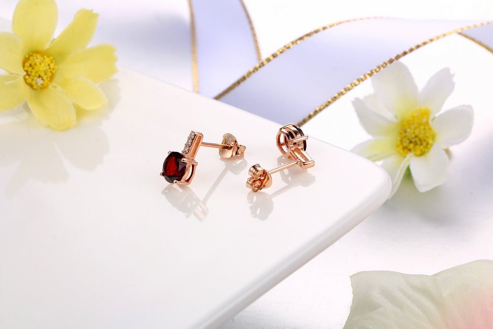 Round Garnet Natural Gem Earrings - Rhyme - and - Chain