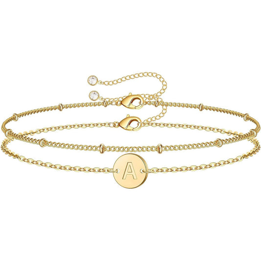 Round Initial Double Layer Bracelet Stainless Steel - Rhyme - and - Chain