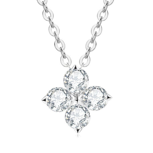 S925 Silver Clover Moissanite Necklace - Rhyme - and - Chain