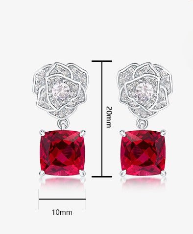 S925 Silver Cultivated Ruby Earrings Rose Flower Stud - Rhyme - and - Chain