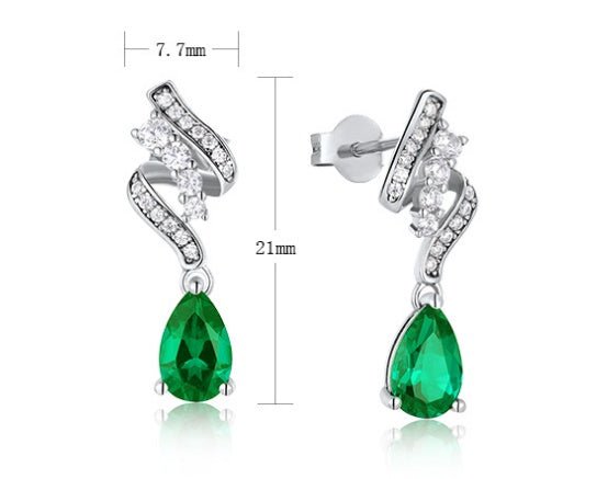 S925 Silver Emerald Earrings For Women - Rhyme - and - Chain