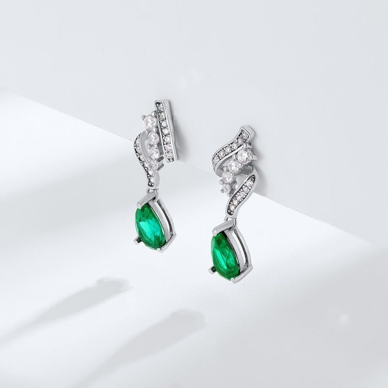 S925 Silver Emerald Earrings For Women - Rhyme - and - Chain