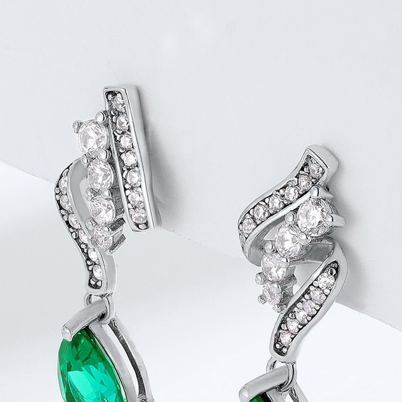 S925 Silver Emerald Earrings For Women - Rhyme - and - Chain