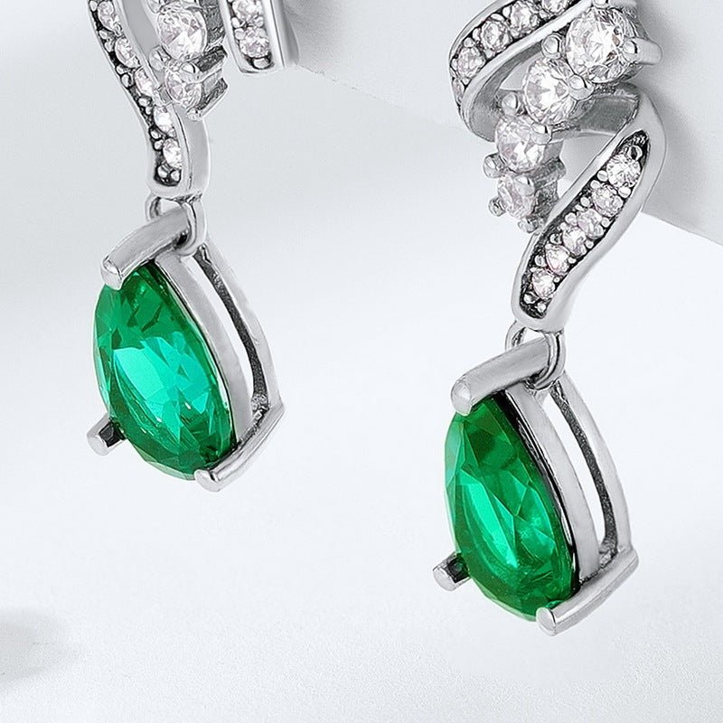 S925 Silver Emerald Earrings For Women - Rhyme - and - Chain