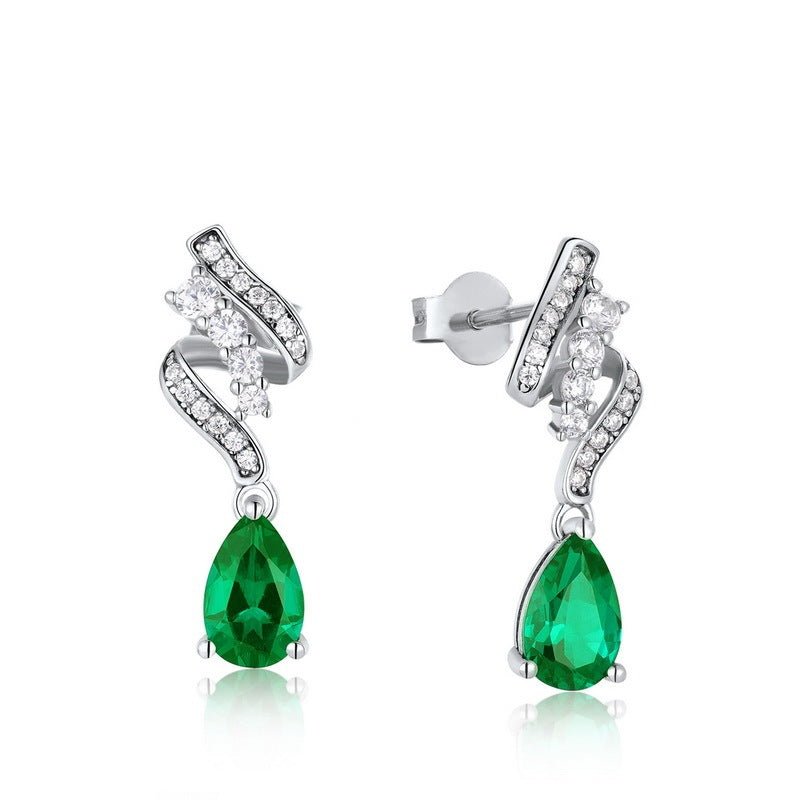 S925 Silver Emerald Earrings For Women - Rhyme - and - Chain