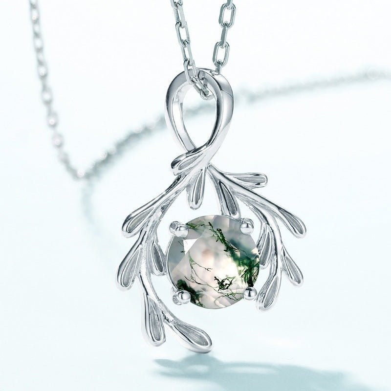 S925 Silver Green Moss Pendant - Rhyme - and - Chain