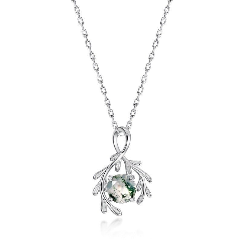 S925 Silver Green Moss Pendant - Rhyme - and - Chain