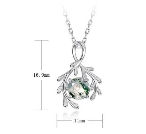 S925 Silver Green Moss Pendant - Rhyme - and - Chain