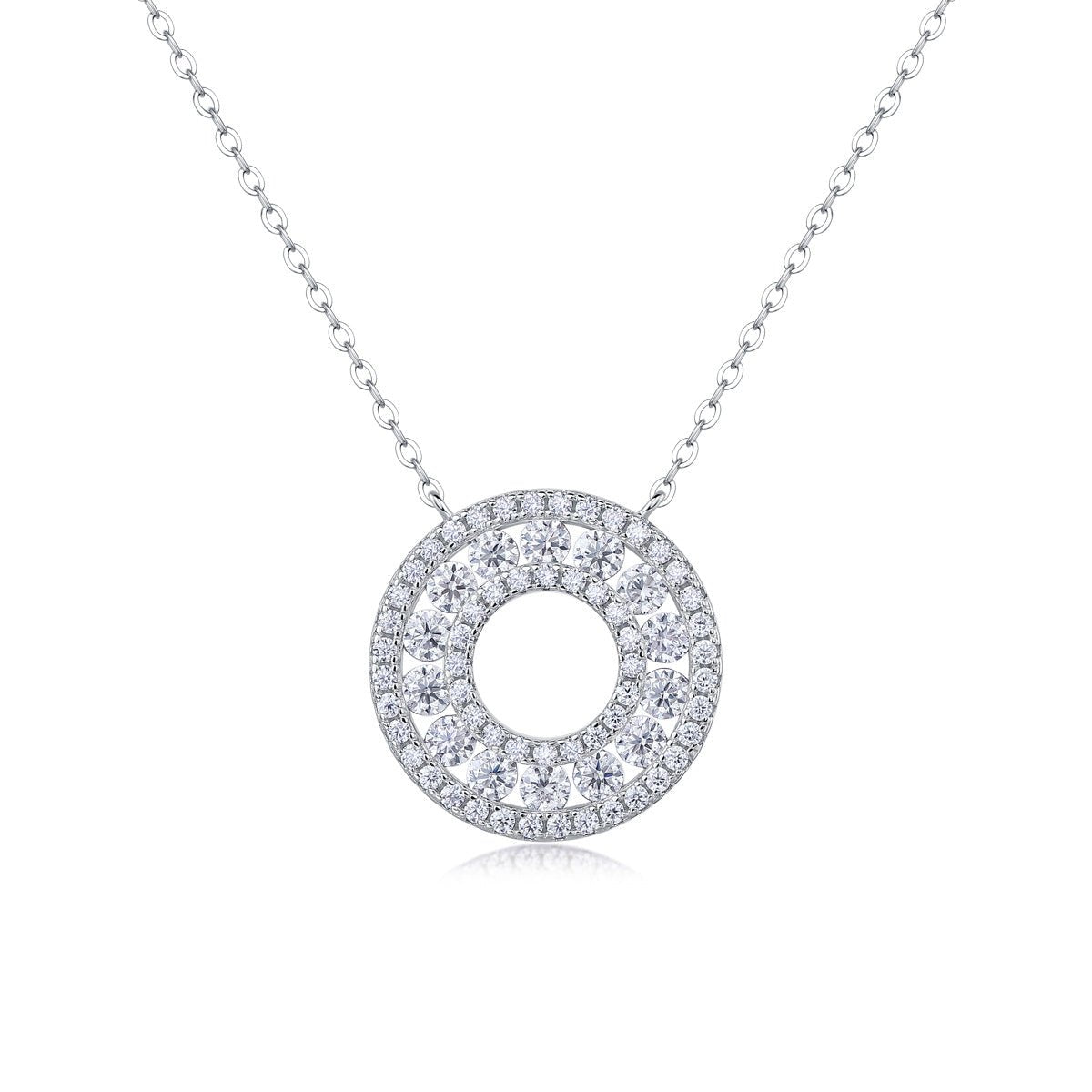 S925 Silver Moissanite Circle Pendant Necklace - Rhyme - and - Chain