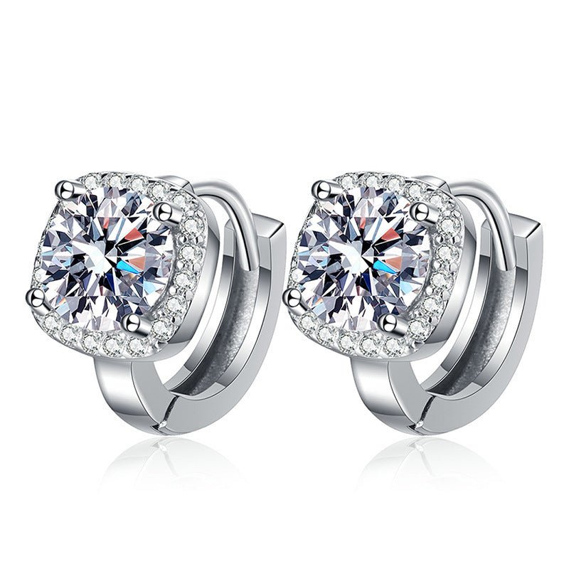 S925 Silver Moissanite Earrings Classic Elegant Square Stud - Rhyme - and - Chain