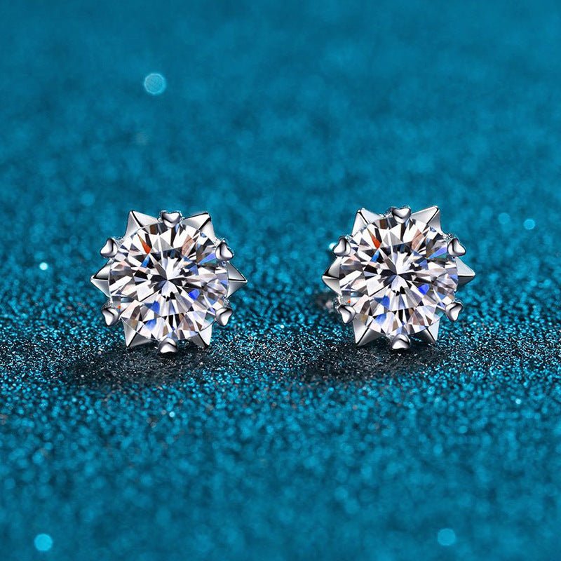 S925 Silver Moissanite Snowflake Ear Stud - Rhyme - and - Chain