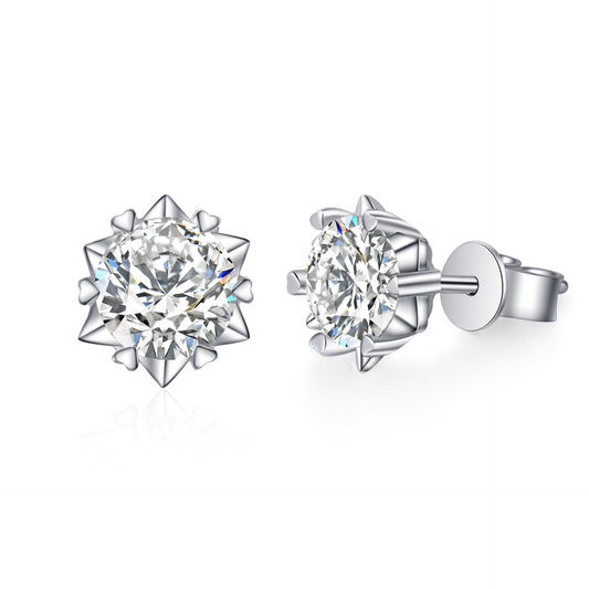 S925 Silver Moissanite Snowflake Ear Stud - Rhyme - and - Chain